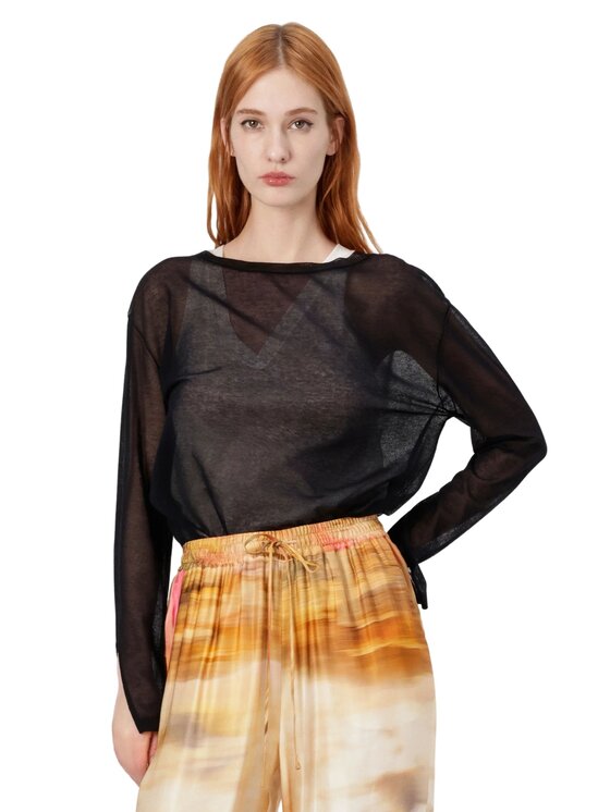 PINKO PINKO Sweter Martin maglia cotton crepe Czarny Regular Fit