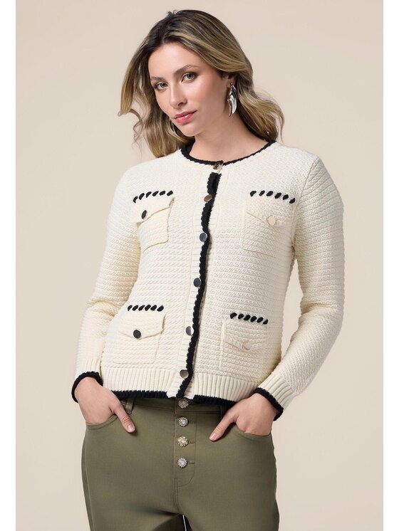 Oltre Oltre Cardigan M073J004799N0S1 Bianco Regular Fit