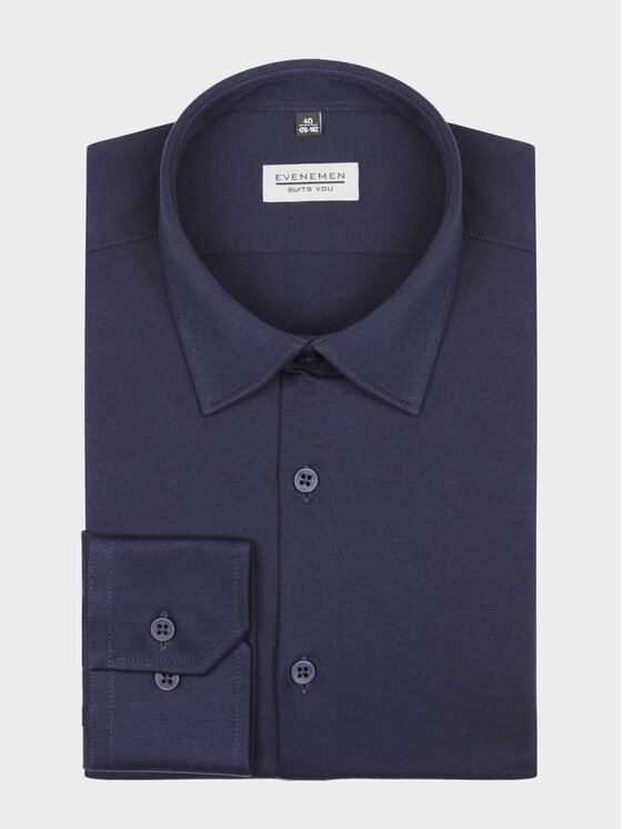 Evenemen Evenemen Koszula dzianinowa STICKAT Granatowy Slim Fit