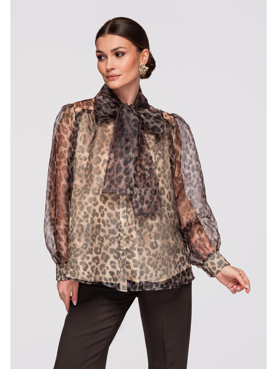 Ombre Ombre Koszula OW-SH-E0031 Beżowy Loose Fit