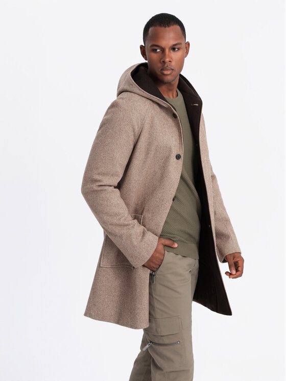 Ombre Ombre Płaszcz OM-COWC-0122 Beżowy Regular Fit