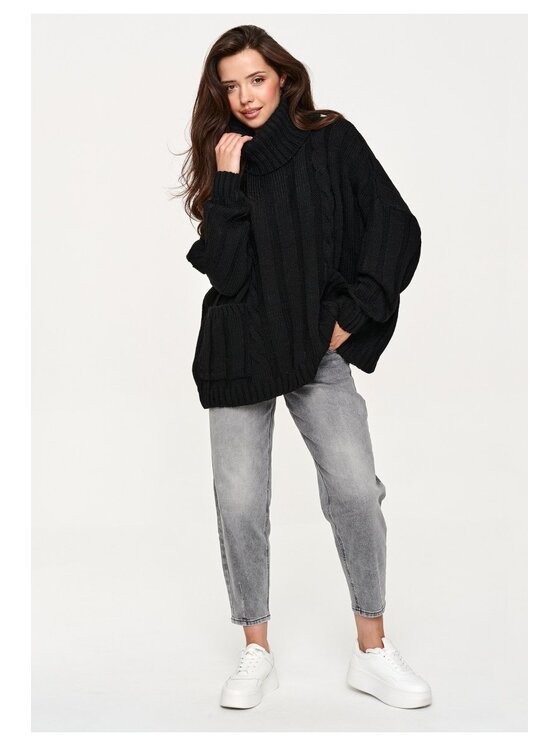 Makadamia Makadamia Sweter S179 Czarny Loose Fit