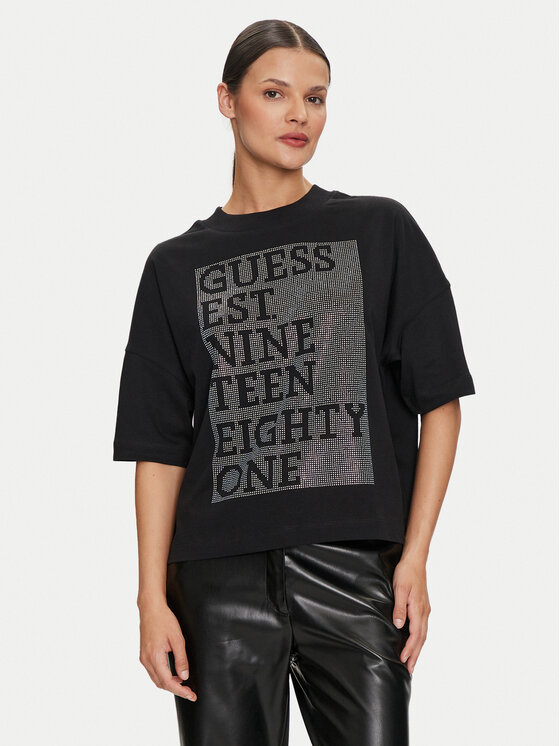 Guess T-shirt W4YI28 I3Z14 Crna Boxy Fit