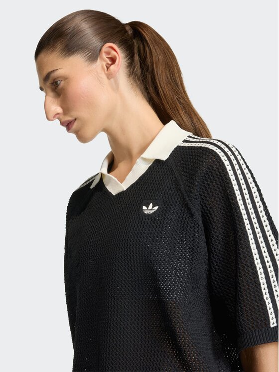 adidas adidas Polo KNITTED CROCHET Czarny Loose Fit