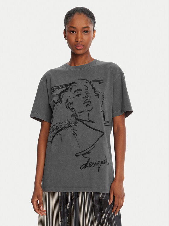 Desigual T-shirt Budapest 25WWTK47 Grigio Regular Fit, taglia : L