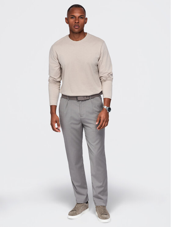 Ombre Ombre Longsleeve OM-LSBL-0142 Beżowy Regular Fit