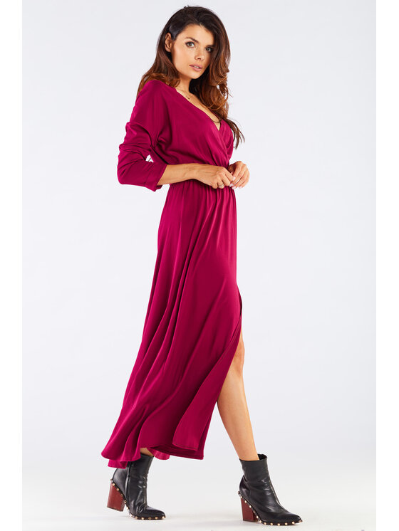 Awama Awama Sukienka letnia A454 Bordowy Basic Fit