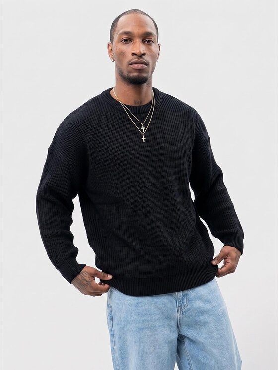 Jigga Wear Jigga Wear Sweter Luźny wygodny 132249 Czarny Regular Fit