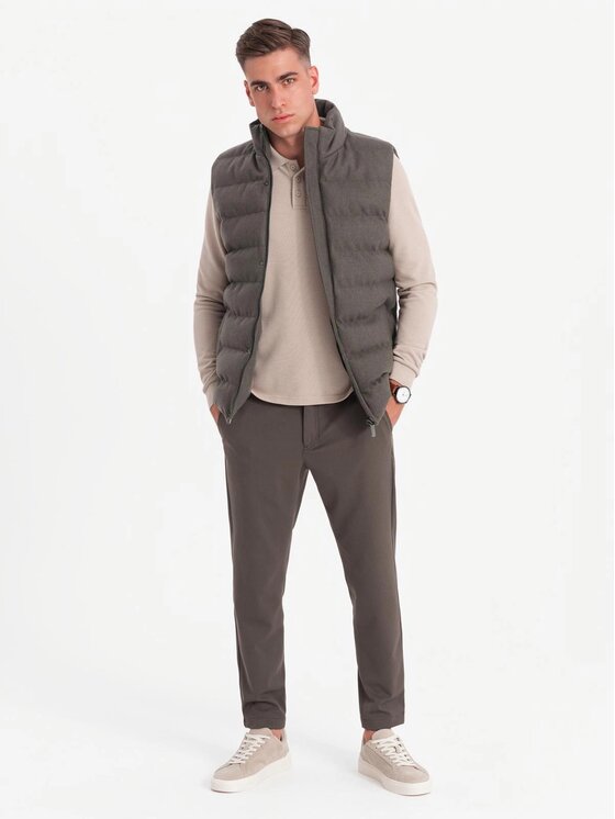 Ombre Ombre Kamizelka OM-JAVJ-0200 Khaki Regular Fit