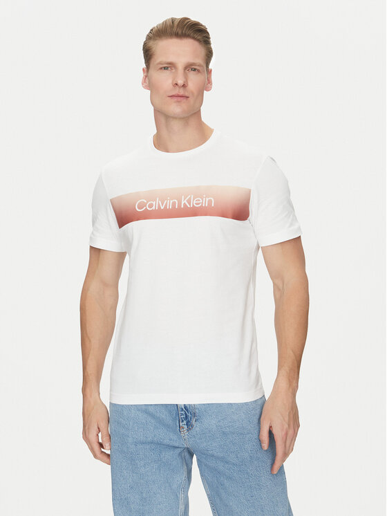 Męski T-Shirt Calvin Klein, Rozmiar L, Biały, Linear Ombre K10K114163
