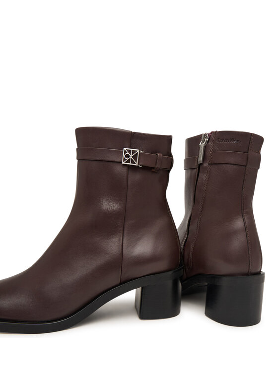 Calvin Klein Calvin Klein Botki Block Heel Ank Boot Lth Hdw HW0HW03171 Brązowy