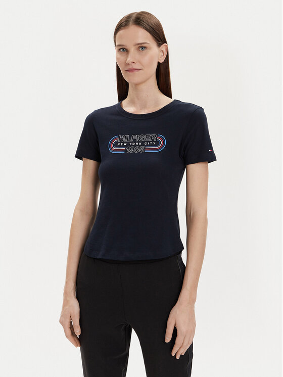 Tommy Hilfiger Tommy Hilfiger T-Shirt Archive Track WW0WW41203 Tmavomodrá Slim Fit