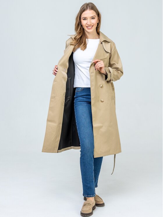 Perso Perso Trencz BLE262678F Beżowy Regular Fit
