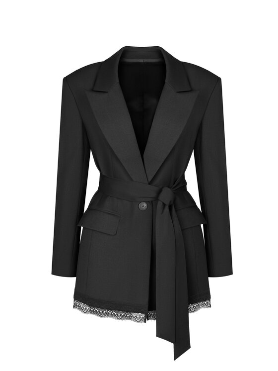BENU BENU Marynarka z paskiem Czarny Slim Fit