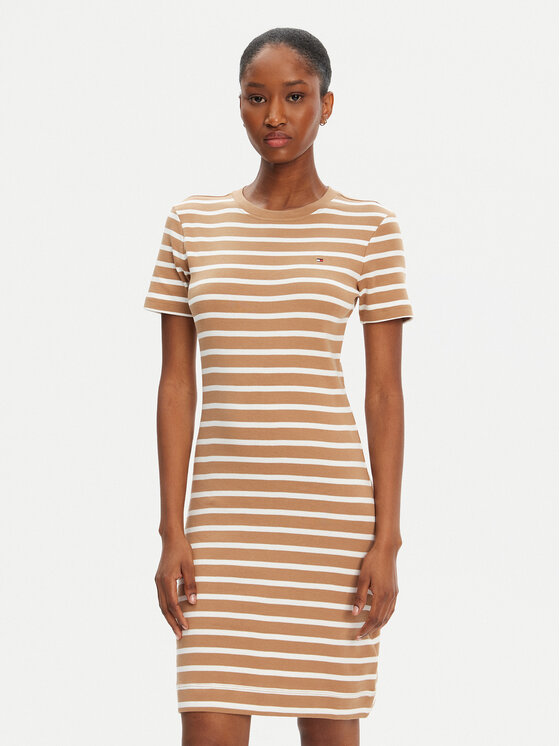 Tommy Hilfiger Tommy Hilfiger Rochie de zi New Cody WW0WW42721 Bej Slim Fit