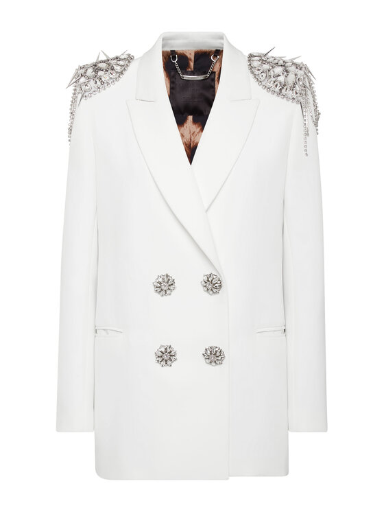 PHILIPP PLEIN PHILIPP PLEIN Marynarka 3103 Biały Loose Fit