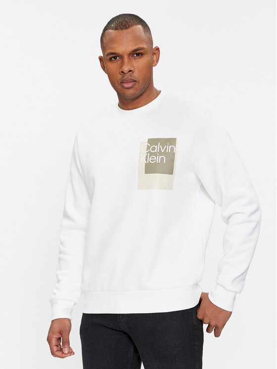 Calvin Klein Mikina Overlay K10K112249 Biela Regular Fit