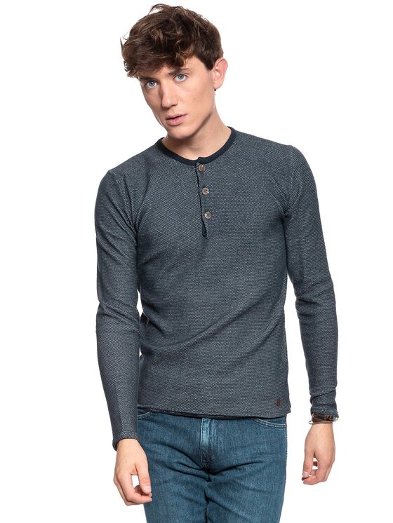 Mustang Mustang Sweter MULTICOLOR HENLEY Niebieski Regular Fit