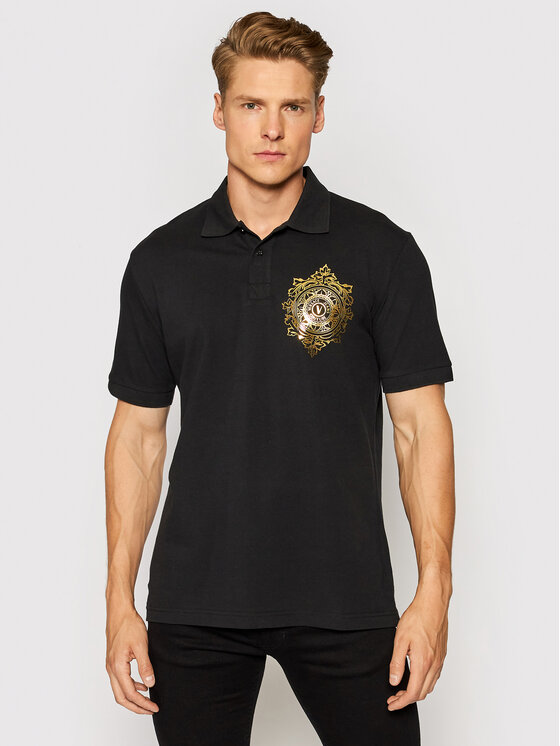 Versace Jeans Couture Polo marškinėliai Vemblem Leaf 71GAGF01 Juoda Regular  Fit • Modivo.lt