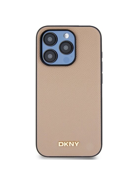 DKNY DKNY Etui na telefon Grained Metal Logo MagSafe Beżowy