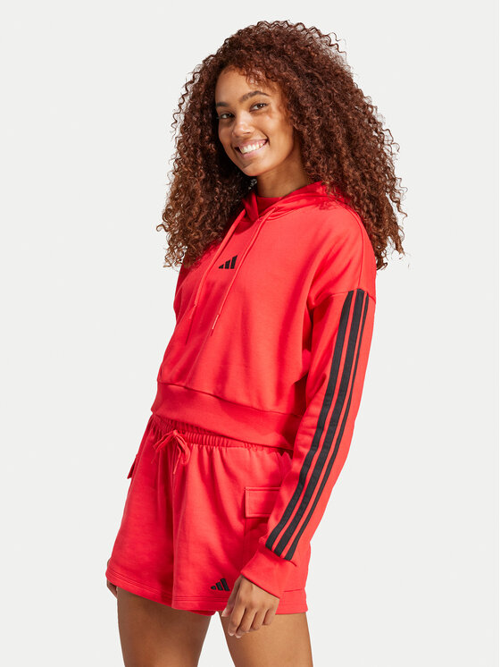 adidas Mikina Essentials 3-Stripes IS6997 Červená Regular Fit