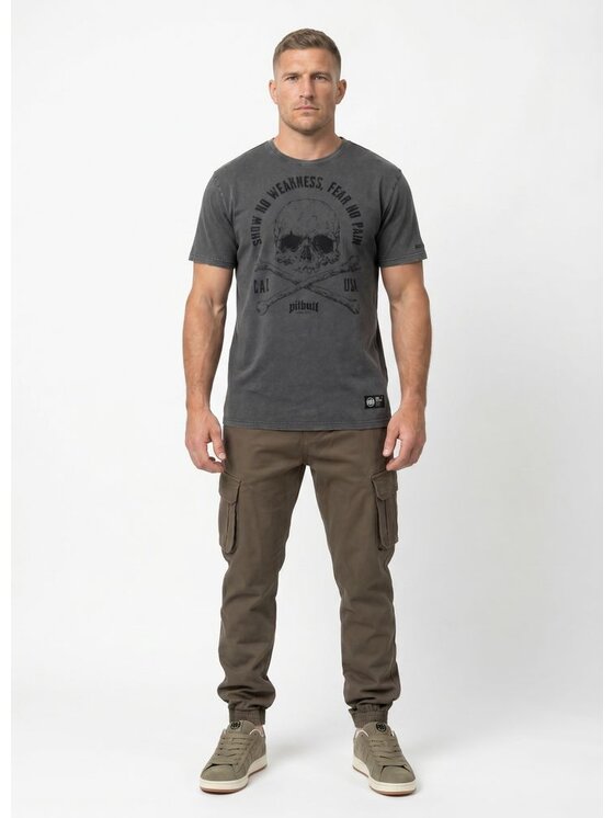 PITBULL PITBULL T-Shirt FEAR NO PAIN Szary Regular Fit