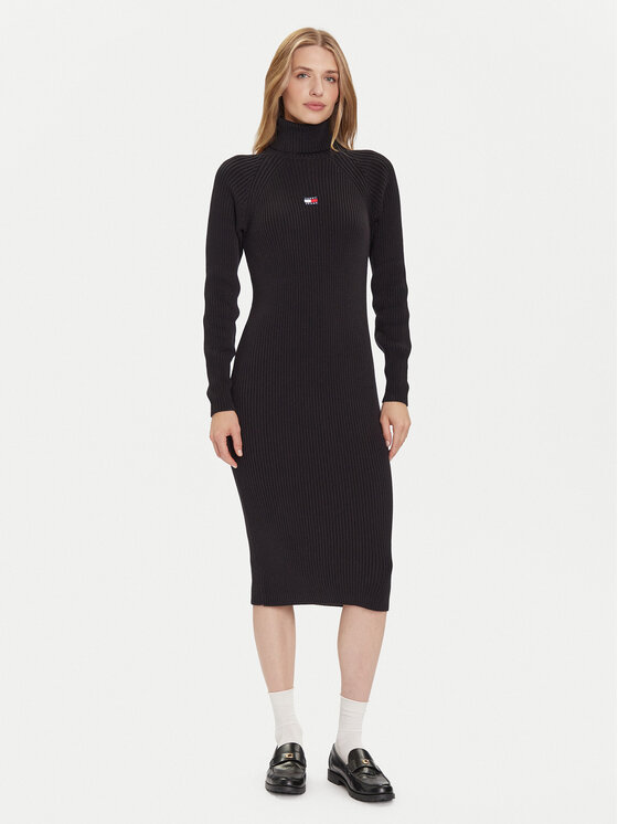 Tommy Jeans Tommy Jeans Плетена рокля Badge DW0DW22167 Черен Regular Fit