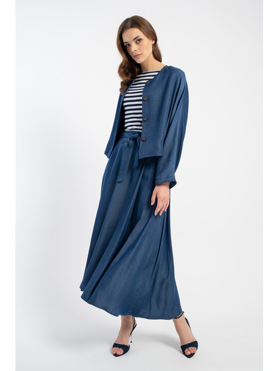 CLICK CLICK Midi sukňa 50-715 Tmavomodrá Relaxed Fit