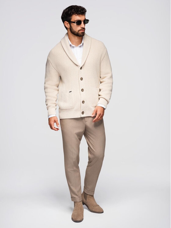 Ombre Ombre Sweter OM-SWCD-0153 Beżowy Regular Fit