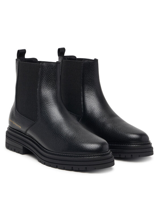 Tommy Hilfiger Tommy Hilfiger Ghete Jodhpur Th Emboss Grain Leather Chelsea FW0FW09559 Negru