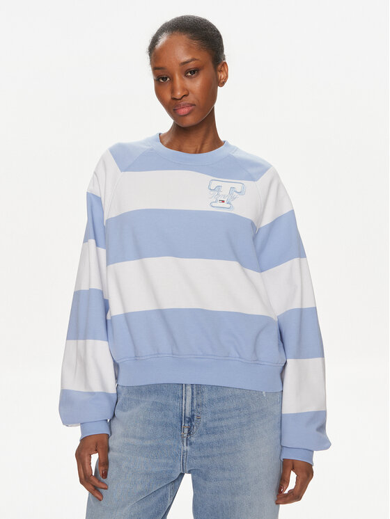 Tommy Jeans Mikina Letterman DW0DW17789 Modrá Relaxed Fit