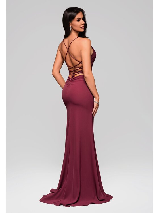 Ombre Ombre Sukienka wieczorowa LA-OM-DLR208 Bordowy Regular Fit