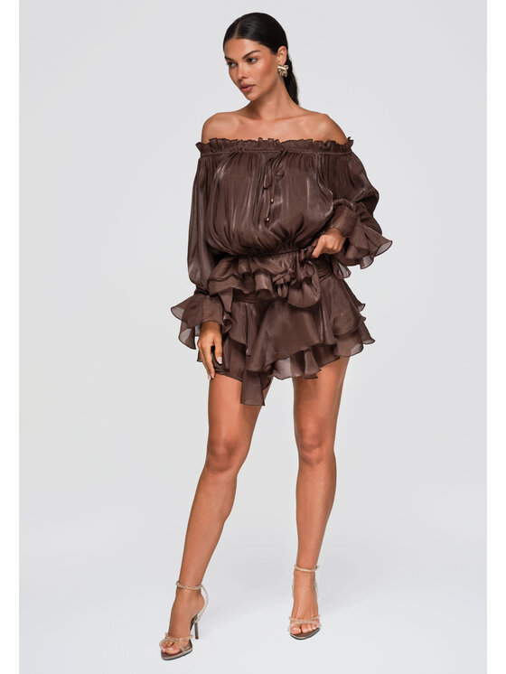 Ombre Ombre Bluzka OW-TS-E0064 Brązowy Loose Fit