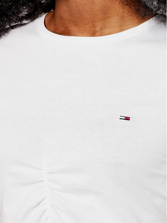 Tommy Jeans Marškinėliai Crop Ruche DW0DW10131 Balta Regular Fit • Modivo.lt