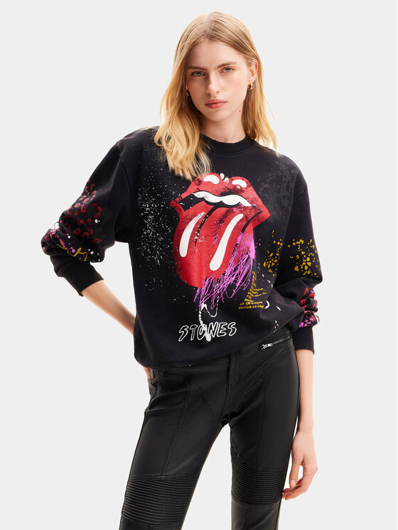 Desigual Džemperis ar kapuci The Rolling Stones 24SWSK39 Melns Regular Fit