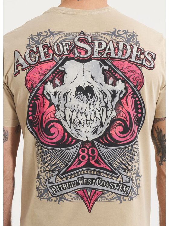 PITBULL PITBULL T-Shirt Koszulka męska Denim Washed ACE OF SPADES II XS Beżowy Regular Fit