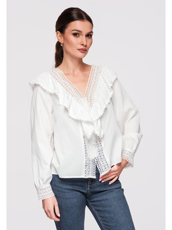 Ombre Ombre Koszula OW-SH-E0015 Biały Loose Fit