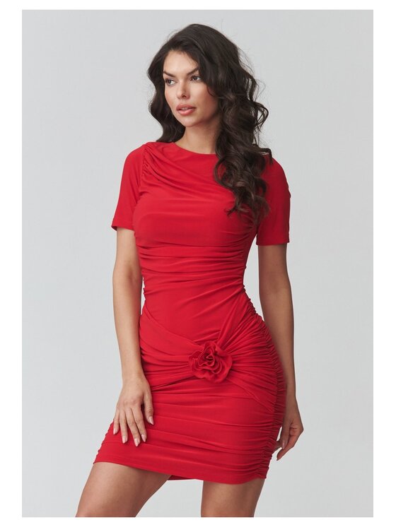 Makadamia Makadamia Sukienka codzienna M937 Czerwony Fitted Fit