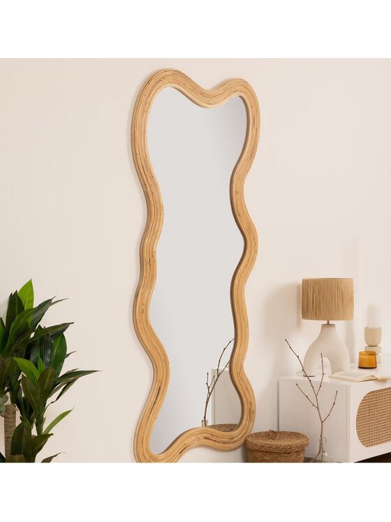 MIAhome MIAhome Lustro w nieregularnej ramie rattan 179 cm Brązowy