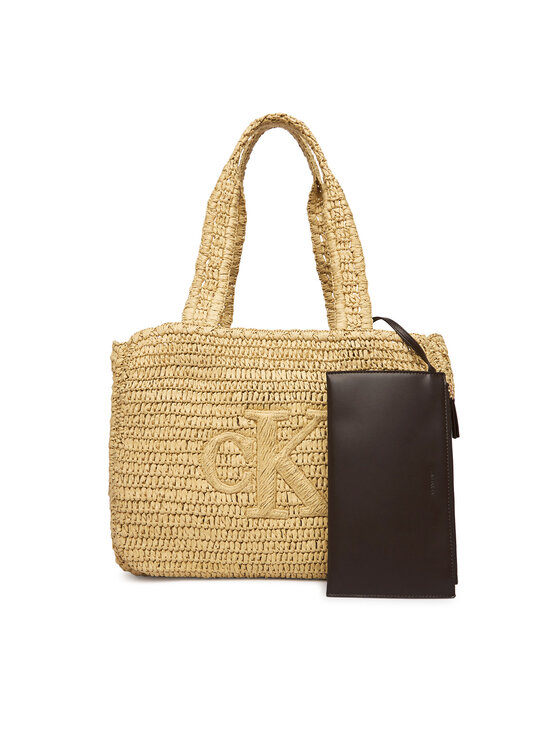 Calvin Klein Calvin Klein Rankinė Bold Ck Raffia Medium Tote LV04F3447G Smėlio