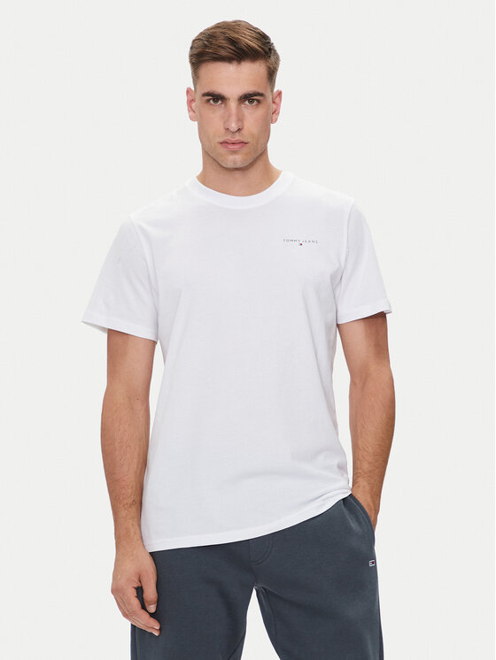 Tommy Jeans T-shirt Linear Chest DM0DM18555 Bijela Slim Fit