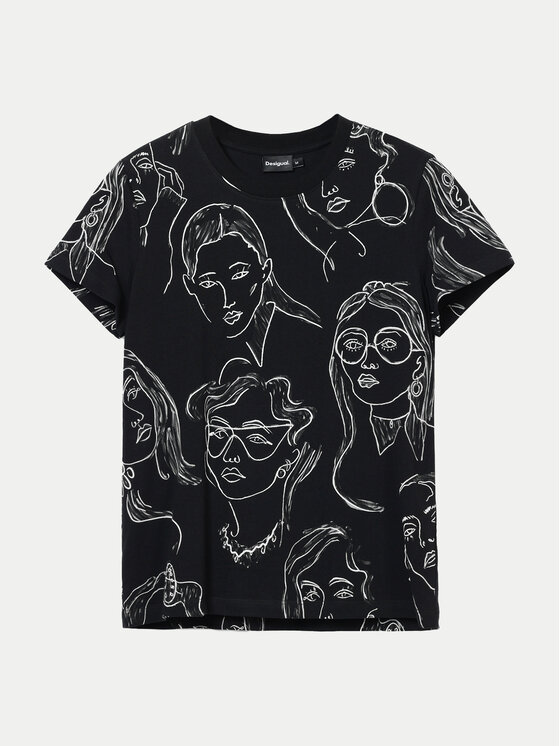Desigual Desigual Тишърт Caras 24WWTK54 Черен Regular Fit