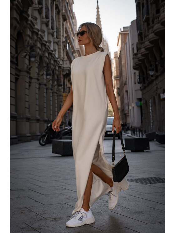 Made of Emotion Made of Emotion Sukienka letnia M790 Écru Generous Fit