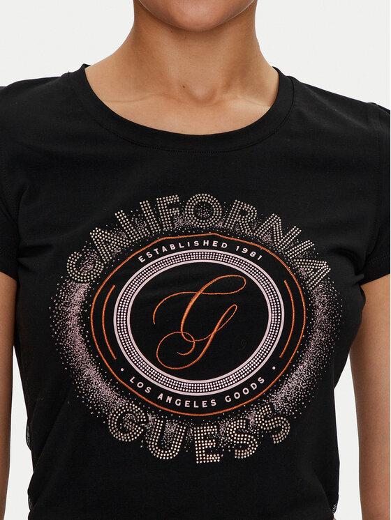 Guess Guess T-krekls Logo W4YI24 J1314 Melns Slim Fit