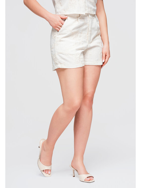 Ombre Ombre Szorty materiałowe OW-ST-E0020 Kremowy Slim Fit