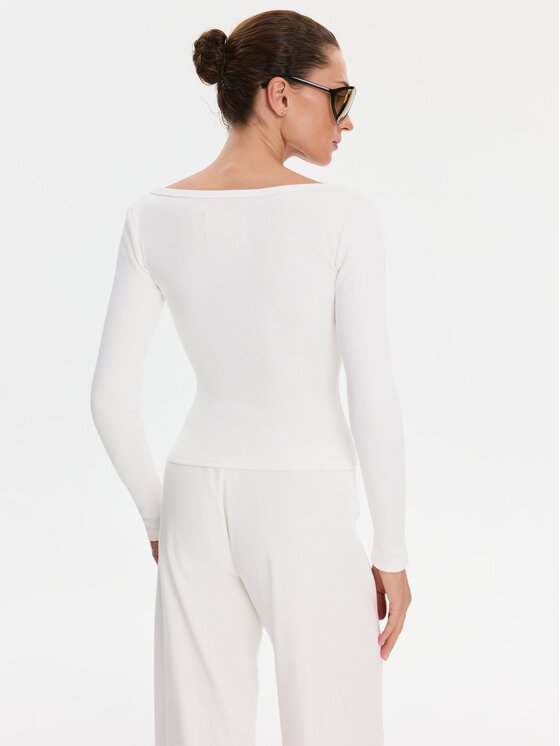 Nudyess Nudyess Top Alba z prążka Kremowy Slim Fit
