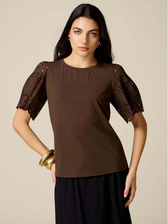 Oltre Oltre T-Shirt G086J004542N0Z2 Brązowy Regular Fit