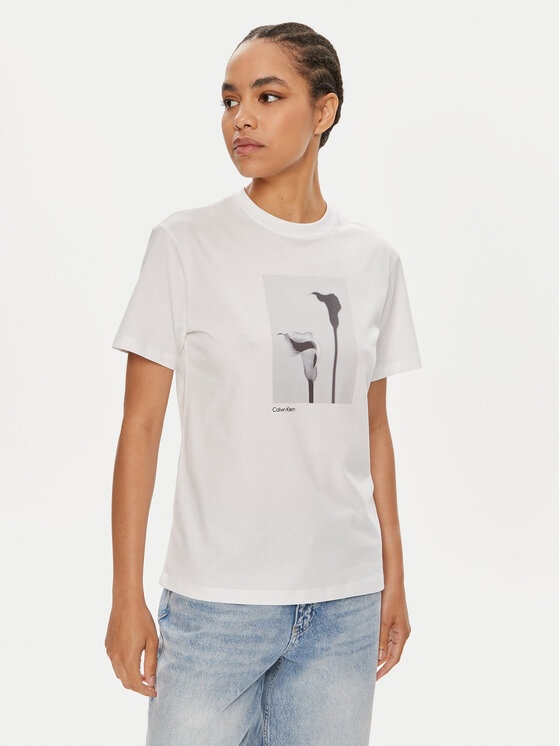 Calvin Klein Calvin Klein Tricou B&W Flower K20K207579 Alb Regular Fit