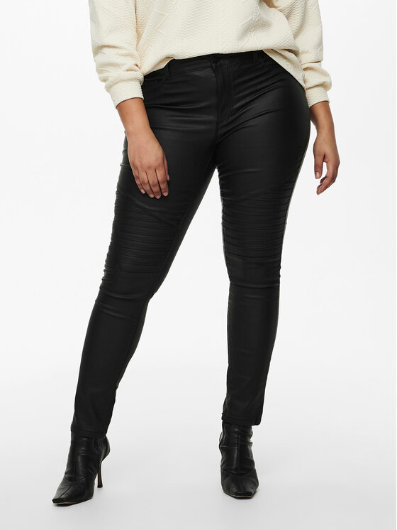ONLY Carmakoma Pantaloni din imitație de piele Punk 15167844 Negru Skinny Fit