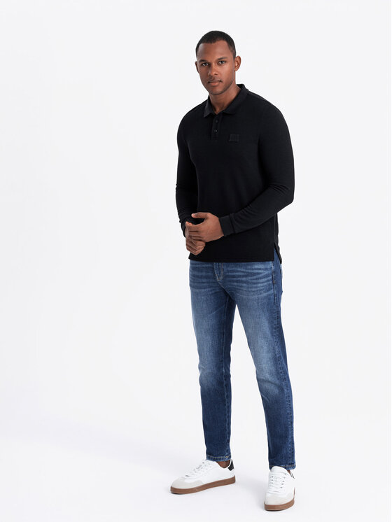 Ombre Ombre Longsleeve OM-POLS-0131 Czarny Regular Fit